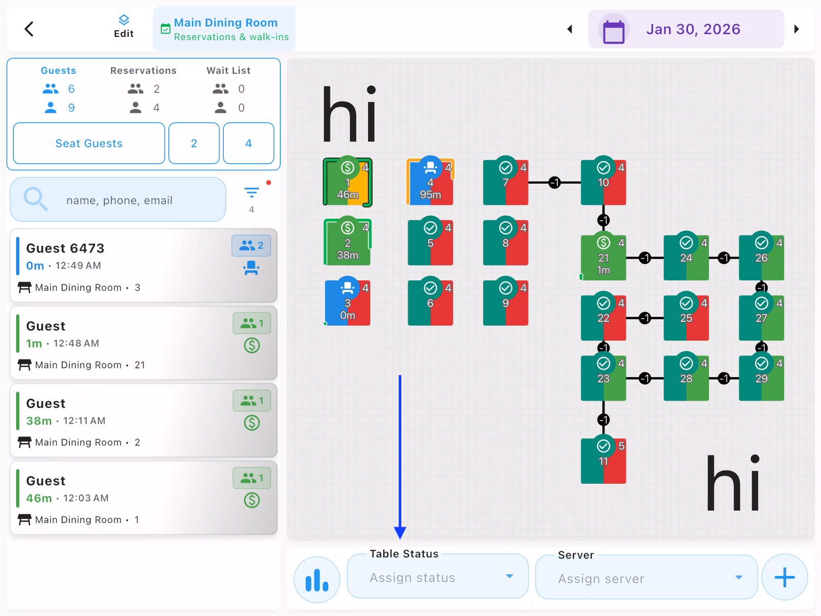 Host View with Table Status