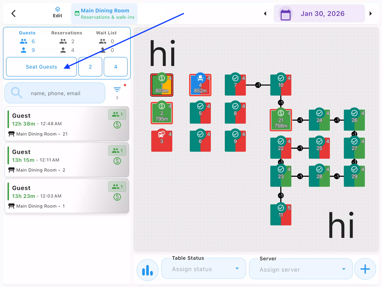 Host View with Seat Guests