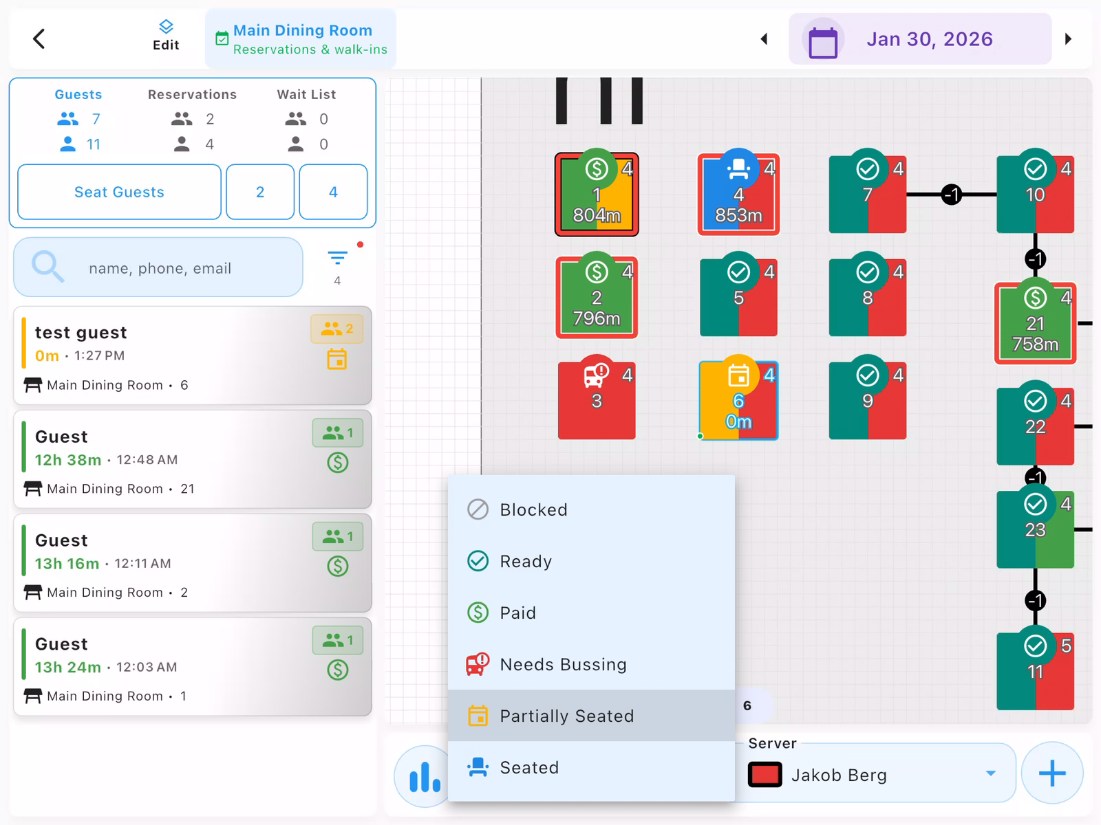 Table Status Dropdown