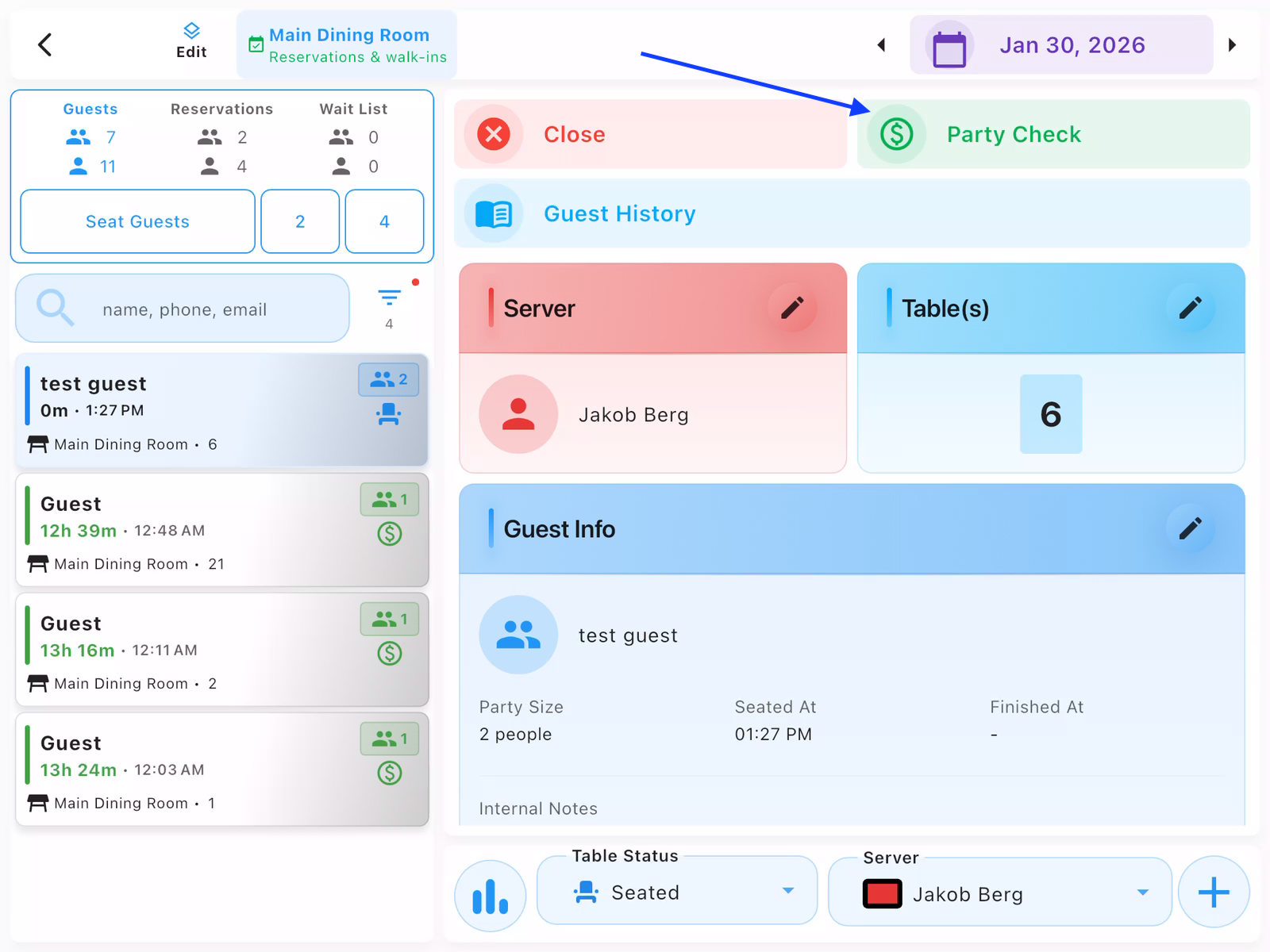 Party Detail with Party Check Button