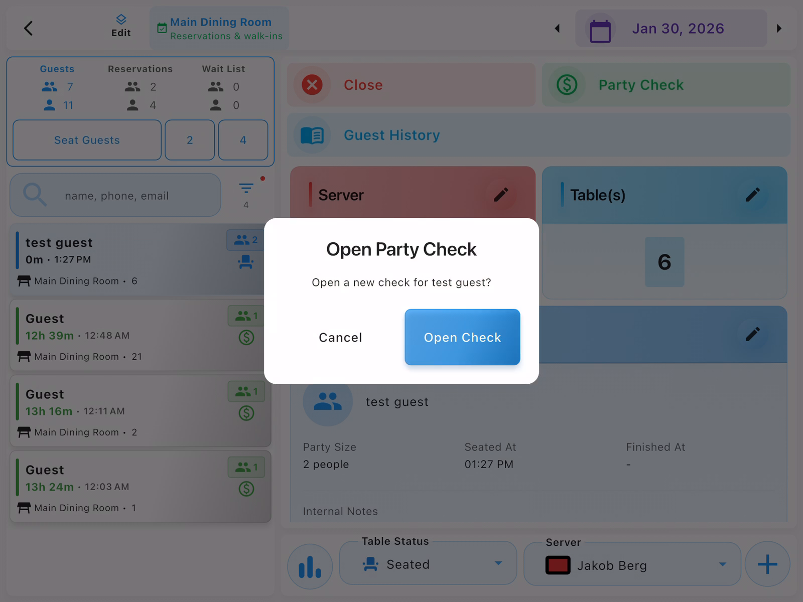 Open Party Check Dialog